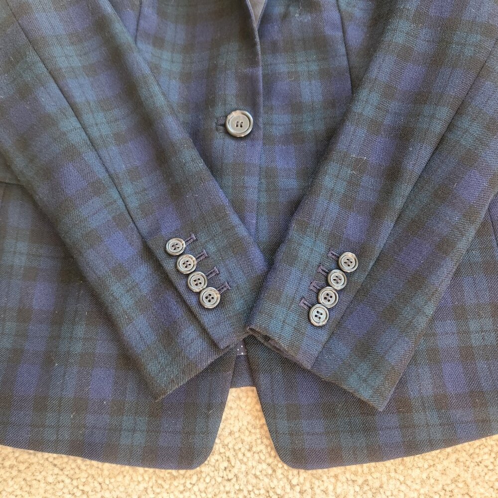 NWOT J. Crew Regent Blazer 100% Wool Blackwatch Plaid with Satin Lapels size 2 - Picture 9 of 13